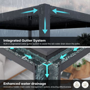LAUSAINT HOME 10'x12' Outdoor Louvered Pergola, Heavy Duty Metal Pergola with Adjustable Roof & Integrated Drainage System for Patio Backyard Garden Poolside