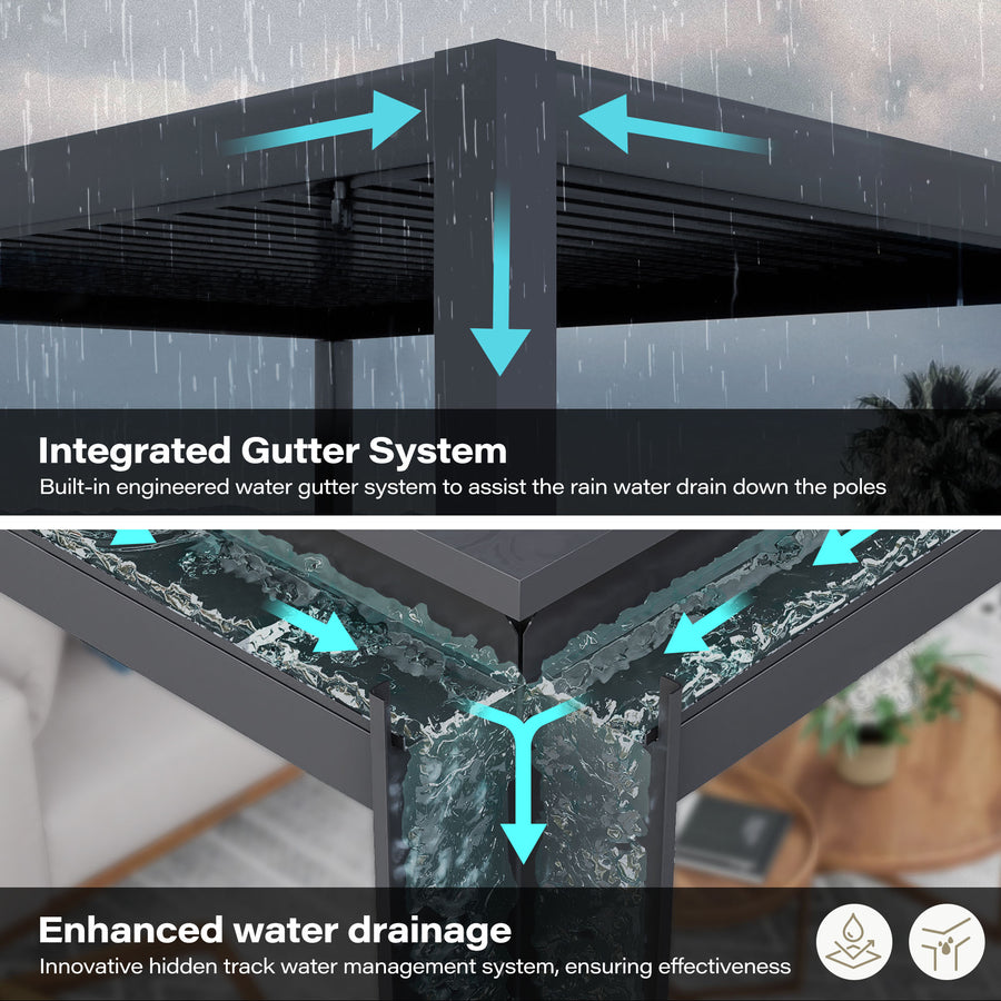 LAUSAINT HOME 10'x12' Outdoor Louvered Pergola, Heavy Duty Metal Pergola with Adjustable Roof & Integrated Drainage System for Patio Backyard Garden Poolside