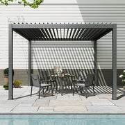 LAUSAINT HOME Outdoor Louvered Pergola Shade 10'x13' with Gutter, Well Engineered Sun Shade Shelter Kit with Adjustable Roof, All Aluminum, Black