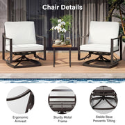 LAUSAINT HOME Outdoor Rocking Bistro Set, 3 Piece Patio Conversation Set with 4" Thick Cushions & Wood-Like Coffee Table, Oversized Rocking Chairs for Garden Porch Backyard (Beige