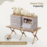 LAUSAINT HOME Khaki Foldable Camping Table, Roll-up Lightweight Steel Portable Outdoor Picnic Table