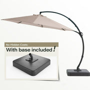 LAUSAINT HOME 12FT Deluxe Patio Umbrella with Base, Large Cantilever Curvy Umbrella with 360°, Champagne