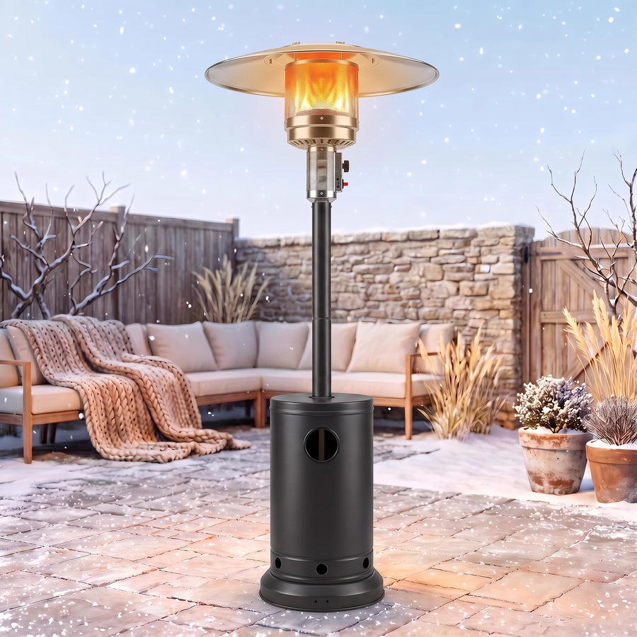 Lausaint Home 87" Patio Heaters for Outdoor Use, Upgraded 55,000 BTU Pyramid Patio Heater with Cover & Wheels, Quartz Glass Tube Propane Heaters for Patio, Home, Black