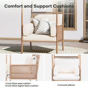LAUSAINT HOME Outdoor Wicker Chair with Top Canopy for Sunshade, Oversized Patio Rattan Chair with Plush Beige Cushions