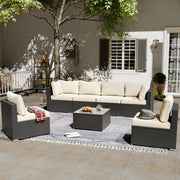 LAUSAINT HOME 7 Pieces Patio Conversation Set, Outdoor Sectional PE Rattan Wicker Furniture Seat (Beige)