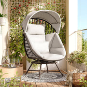 LAUSAINT HOME Oversized Wicker Egg Chair, 360° Swivel Indoor Outdoor Patio Lounger with with Cushion & Sunshade Brim