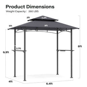 LAUSAINT HOME 8'x 5' Outdoor Grill Gazebo, Steel Frame 8x8 Compatible Soft Canopy with Vented Top & 2 Side Shelves for Backyard Barbecue, Picnic, Patio, Dark Gray