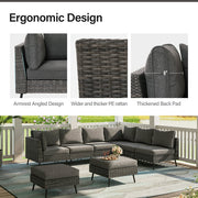 LAUSAINT HOME 8 Pieces Patio Conversation Set, Outdoor Sectional Wicker Sofa PE Rattan Furniture Set with Thick Cushions, Gray