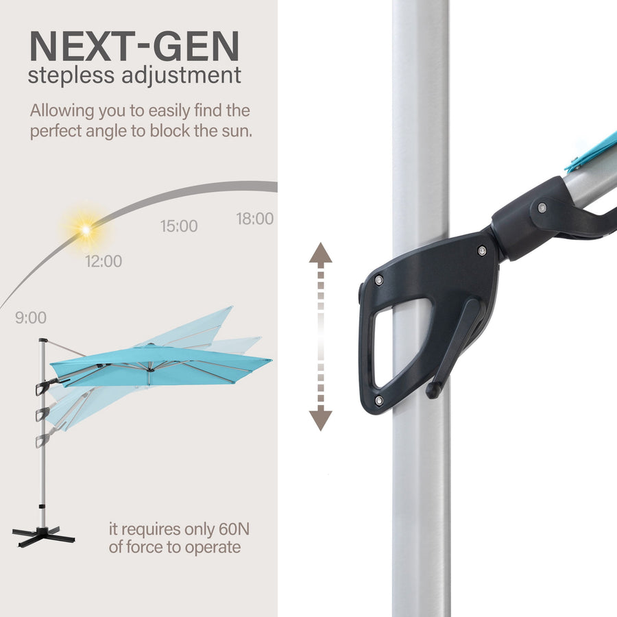 LAUSAINT HOME 10FT Patio Umbrella, Outdoor Large Cantilever Umbrella with 360° Rotation, Turquoise Blue