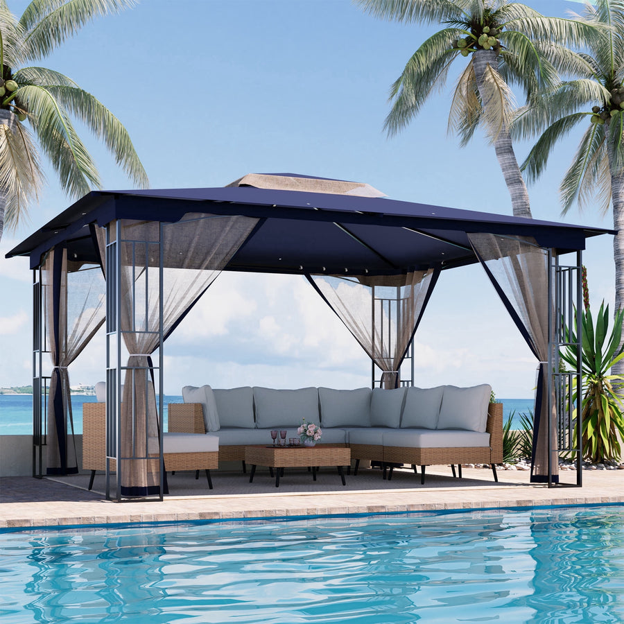 LAUSAINT HOME Patio Gazebo 13'x11',Heavy Duty Gazebos Shelter Party Tent with Double Roofs, Mosquito Nettings for Backyard, Garden, Lawn,(Navy Blue)