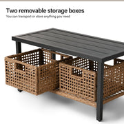 LAUSAINT HOME 6 Pieces Patio Conversation Set, Outdoor Furniture Set with 3 Chairs, 1 Metal Coffee Table and 2 Wicker Storage Baskets