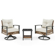 LAUSAINT HOME 3 Pieces Patio Conversation Set, Outdoor Furniture with Swivel Chairs & Coffee Table, Beige