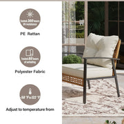LAUSAINT HOME 6 Pieces Patio Conversation Set, Outdoor Furniture Set with 3 Chairs, 1 Metal Coffee Table and 2 Wicker Storage Baskets