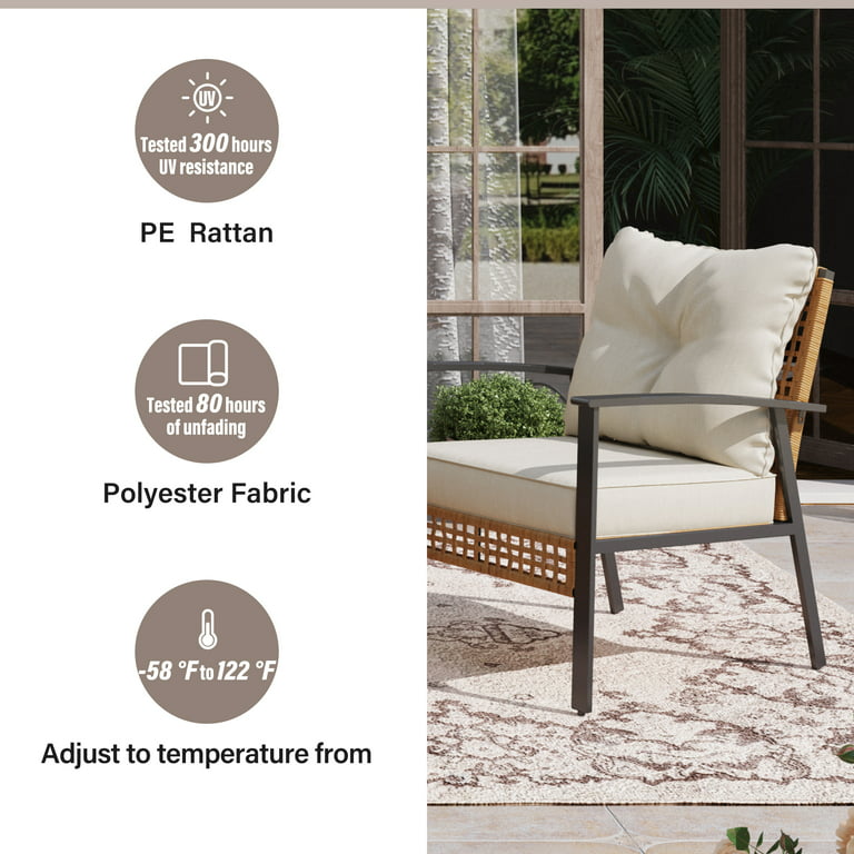 LAUSAINT HOME 6 Pieces Patio Conversation Set, Outdoor Furniture Set with 3 Chairs, 1 Metal Coffee Table and 2 Wicker Storage Baskets