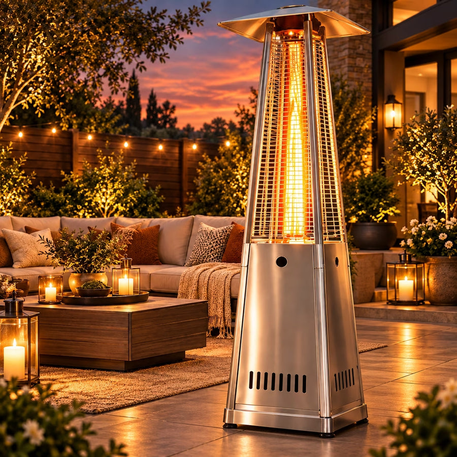 Orithm 48,000 BTU Pyramid Patio Heater, Propane Outdoor Heater with Quartz Glass Tube, Wheels & Waterproof Cover