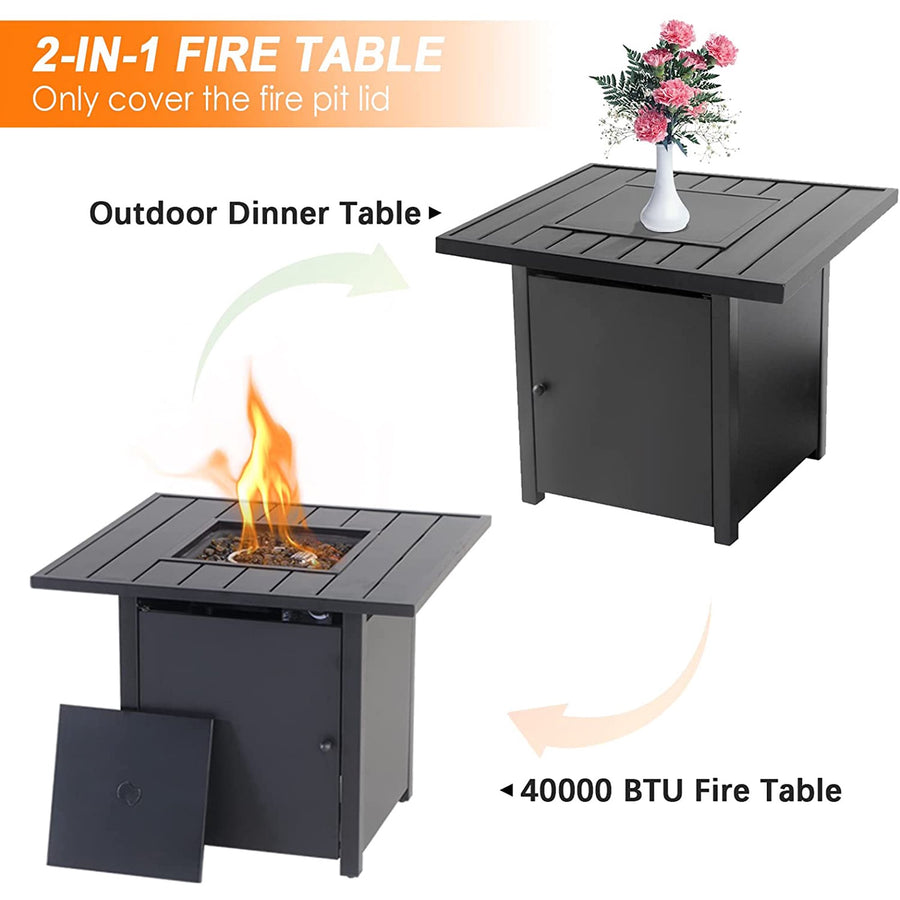 Gas Propane Fire Pit Table with Fire Beads, 40000BTU Outdoor Auto-Ignition Fire Table