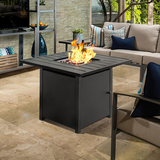 Gas Propane Fire Pit Table with Fire Beads, 40000BTU Outdoor Auto-Ignition Fire Table