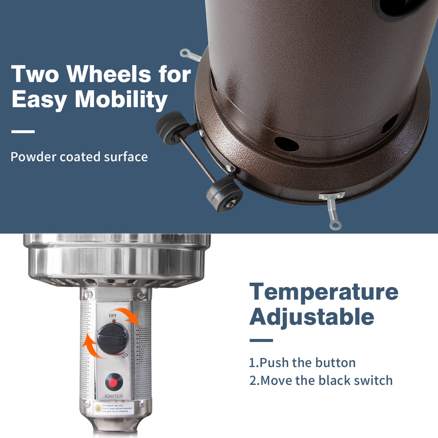 Garden Patio Heater 48000 BTU with Wheels, Fast Heating Propane Gas Heater