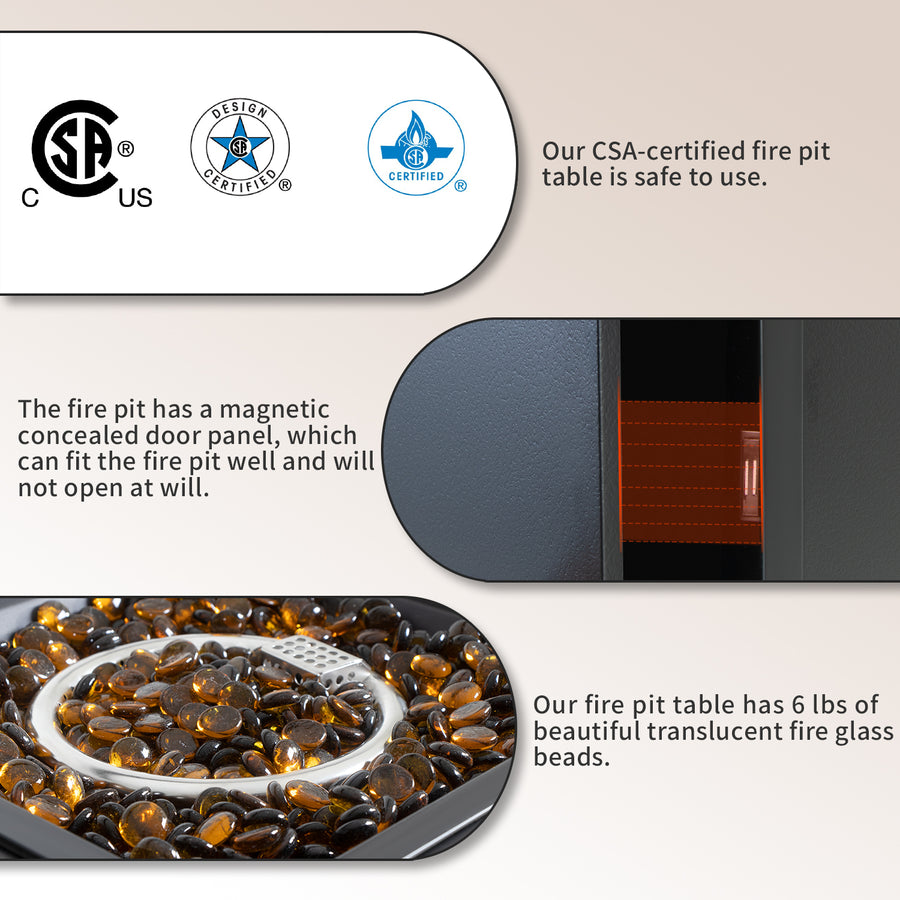 Gas Propane Fire Pit Table with Fire Beads, 40000BTU Outdoor Auto-Ignition Fire Table